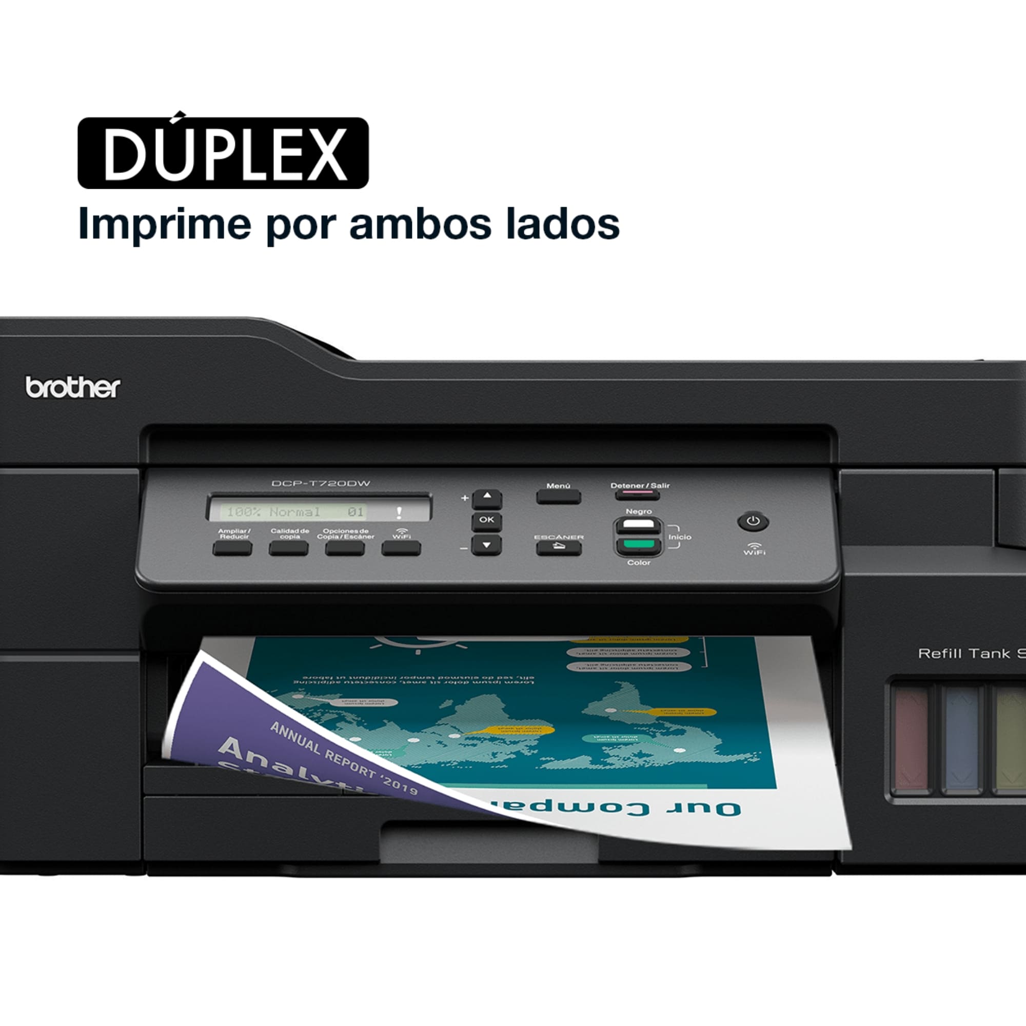 Impresora Multifuncional Brother InkBenefit Tank DCP-720DW, Sistema de Tinta Continua, USB, Wi-Fi, Dúplex, 30 ppm Negro, 26 ppm Color.