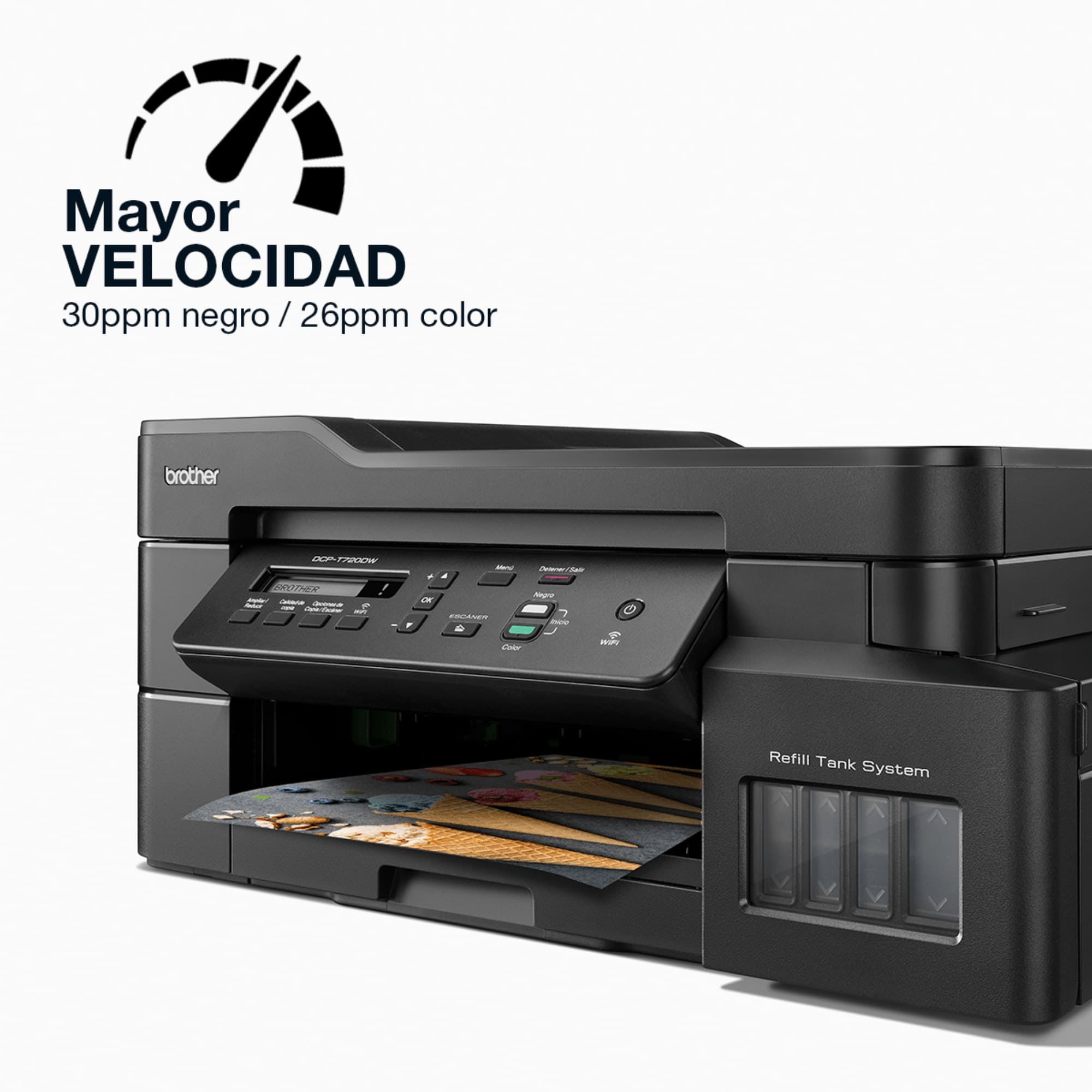 Impresora Multifuncional Brother InkBenefit Tank DCP-720DW, Sistema de Tinta Continua, USB, Wi-Fi, Dúplex, 30 ppm Negro, 26 ppm Color.
