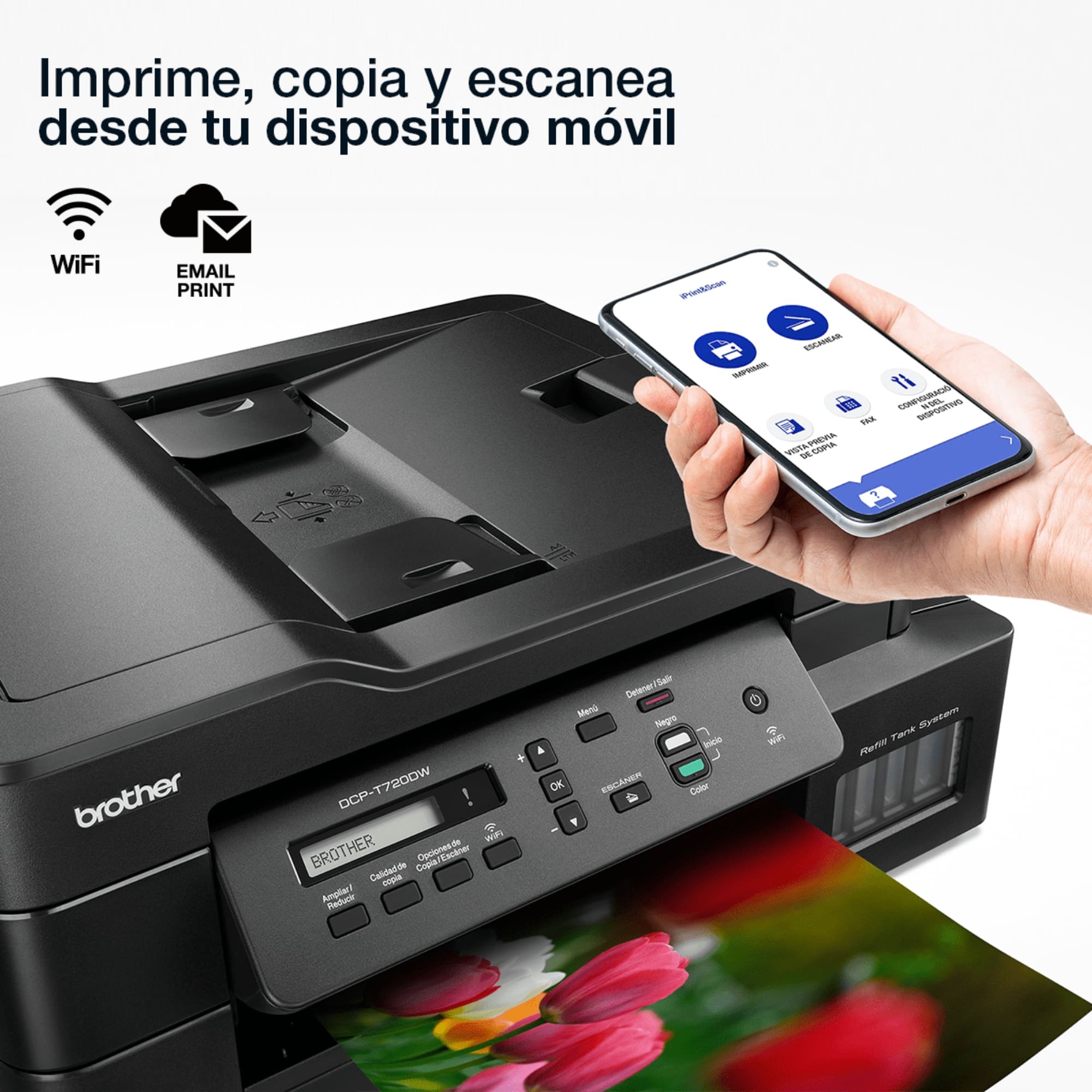 Impresora Multifuncional Brother InkBenefit Tank DCP-720DW, Sistema de Tinta Continua, USB, Wi-Fi, Dúplex, 30 ppm Negro, 26 ppm Color.