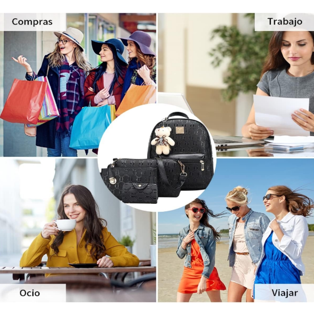 Mochila moderna casual mujer 4 piezas