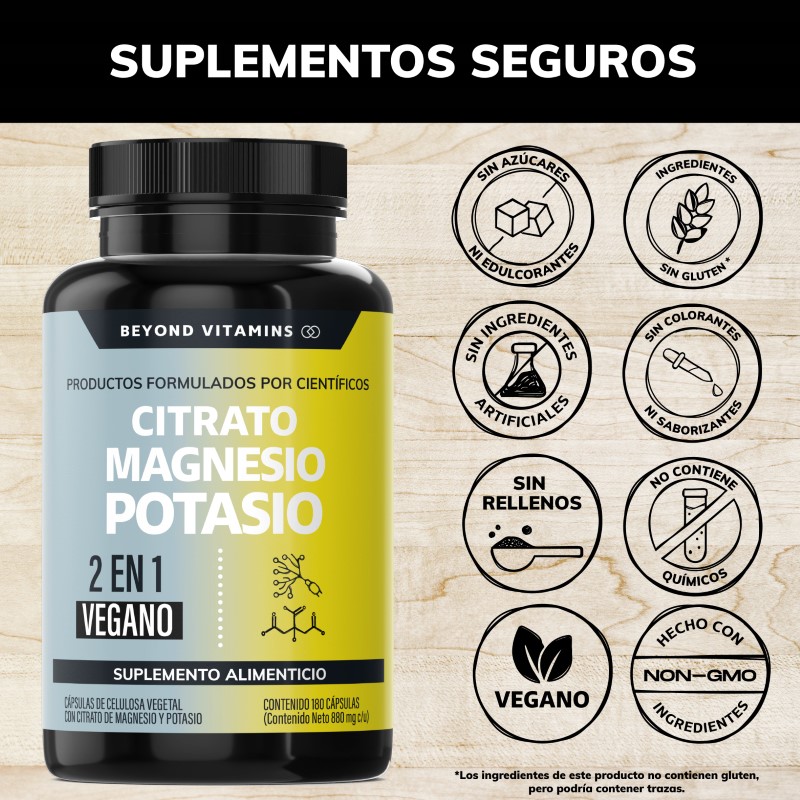 Suplemento Alimenticio Beyond Vitamins Citrato de Magnesio + Potasio 180 cápsulas