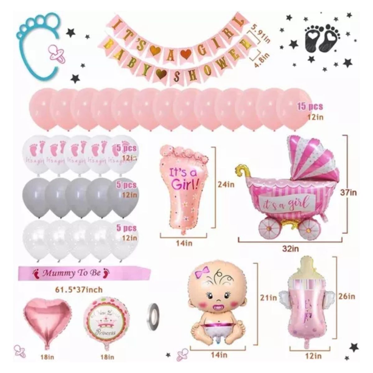 Baby Shower Niñas Decoraciones, Globos Rosas Bebé Rosa