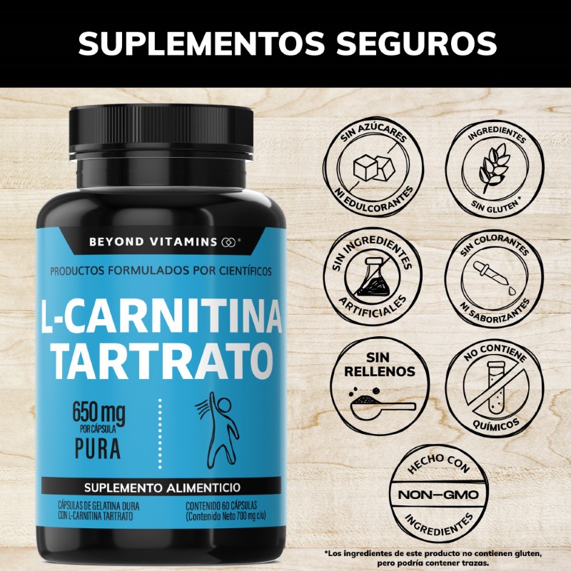 Suplemento Alimenticio Beyond Vitamins L-Carnitina Tartrato 100% puro de 650mg 60 cápsulas
