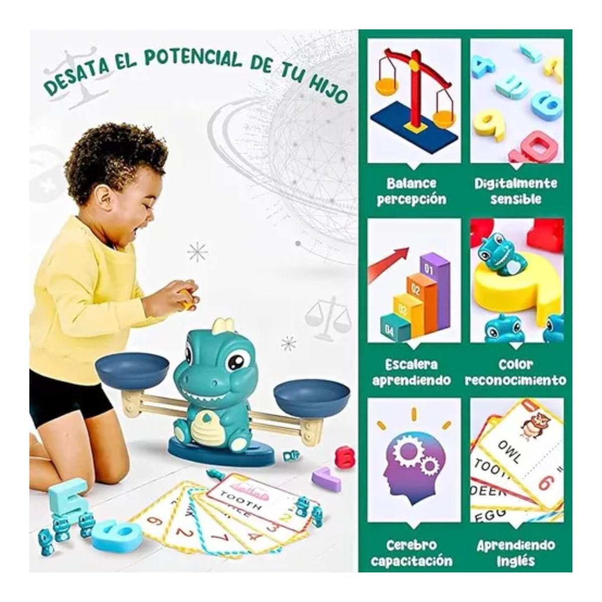 Juguete De Educación Equilibrio Matemático Dinosaurio Niños Verde