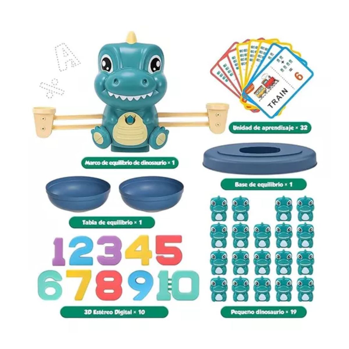 Juguete De Educación Equilibrio Matemático Dinosaurio Niños Verde