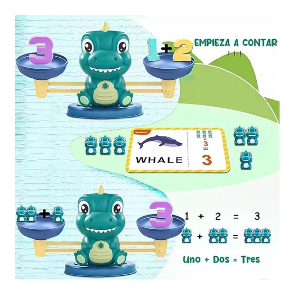 Juguete De Educación Equilibrio Matemático Dinosaurio Niños Verde