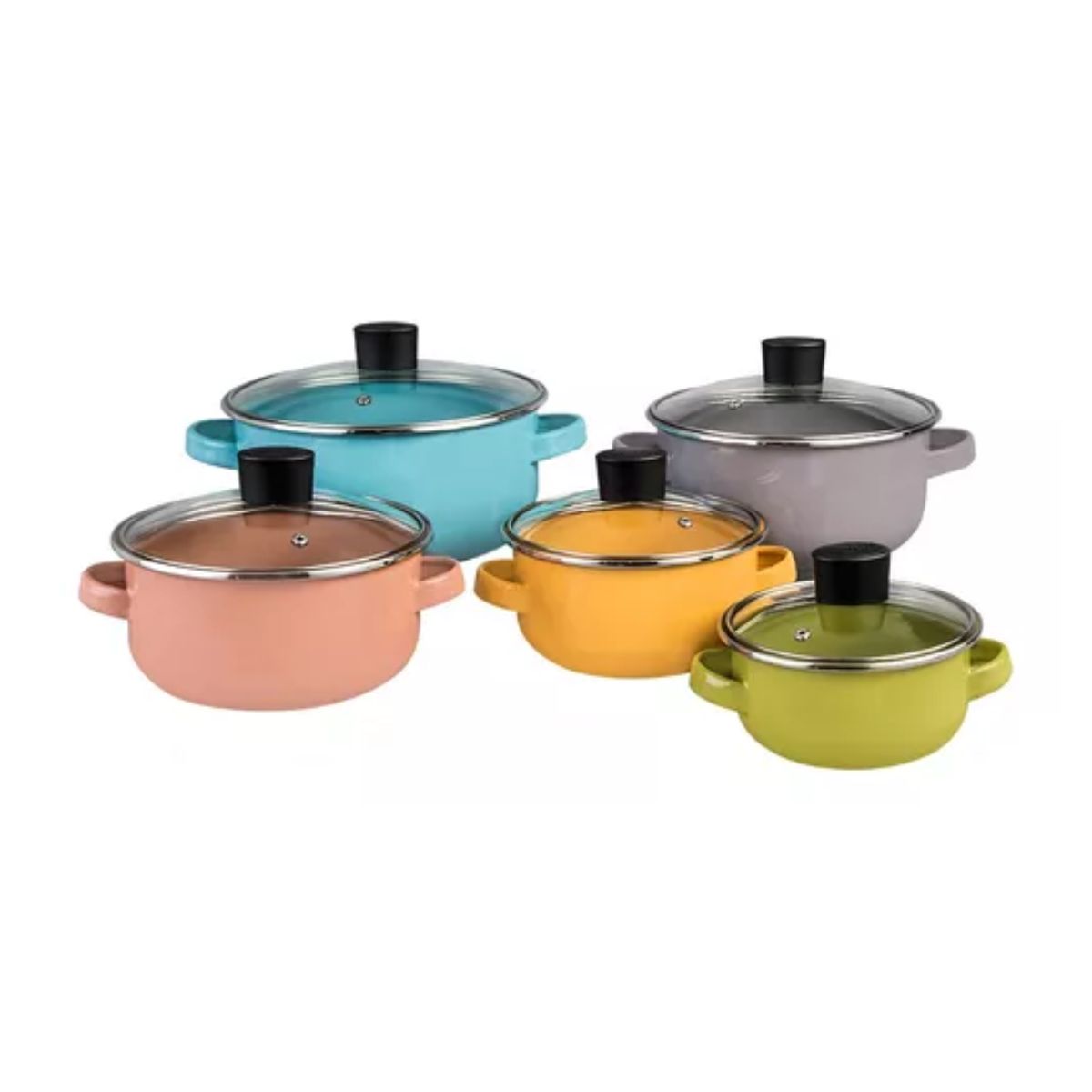 Juego De 5 Ollas Budineras Altas Cinsa Multicolor Con Tapa Colores