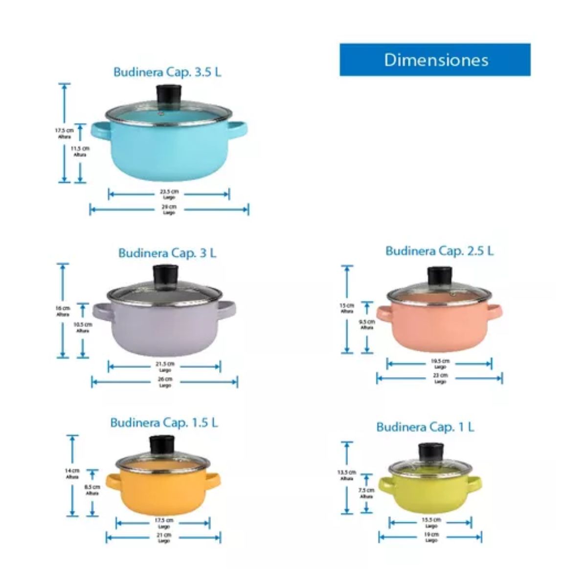 Juego De 5 Ollas Budineras Altas Cinsa Multicolor Con Tapa Colores