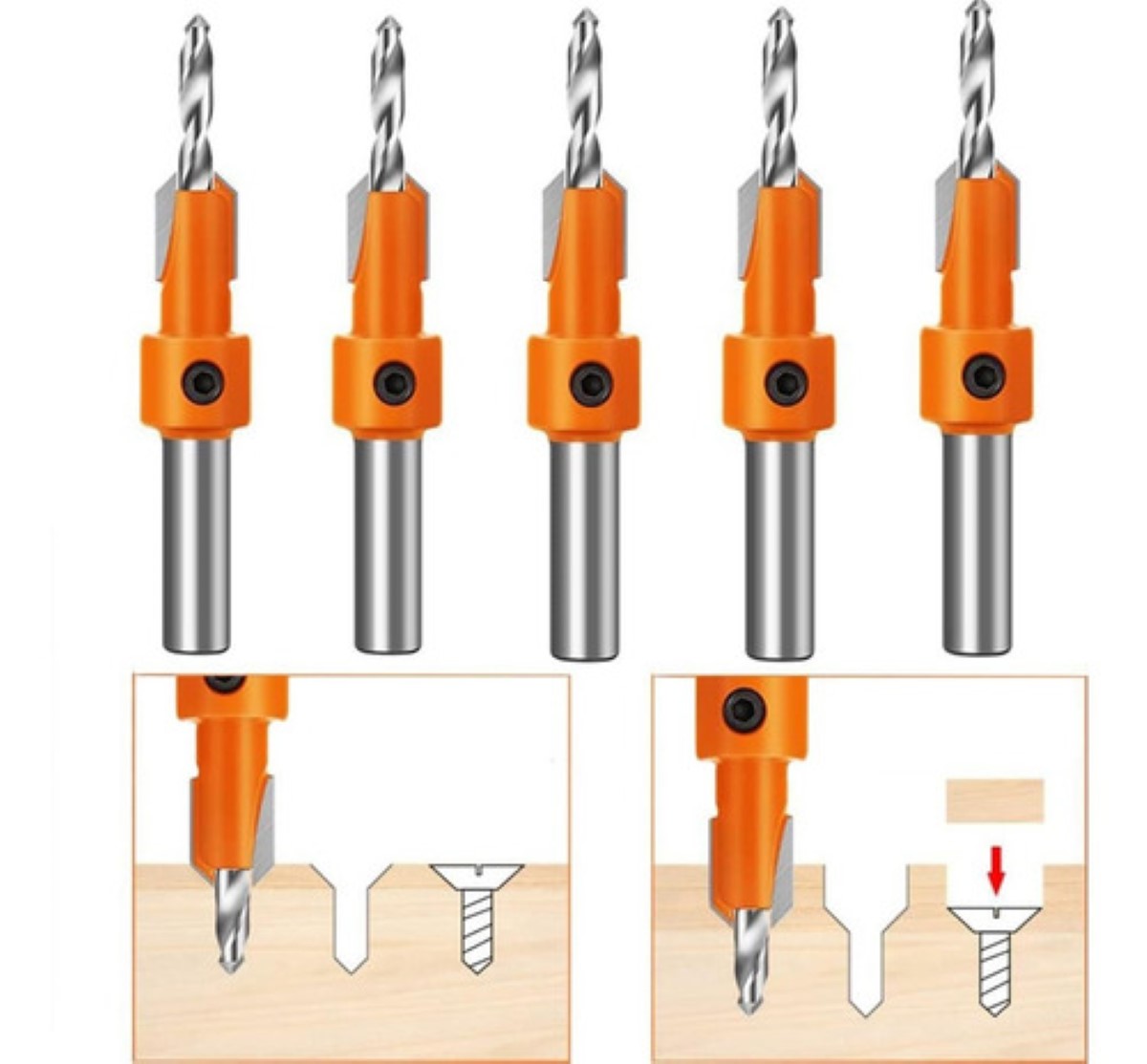 Broca Avellanadora Para Carpintería, 5 Pzs. 8MM Naranja