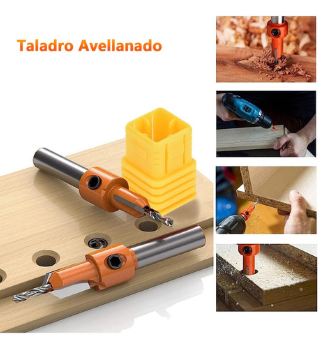Broca Avellanadora Para Carpintería, 5 Pzs. 8MM Naranja