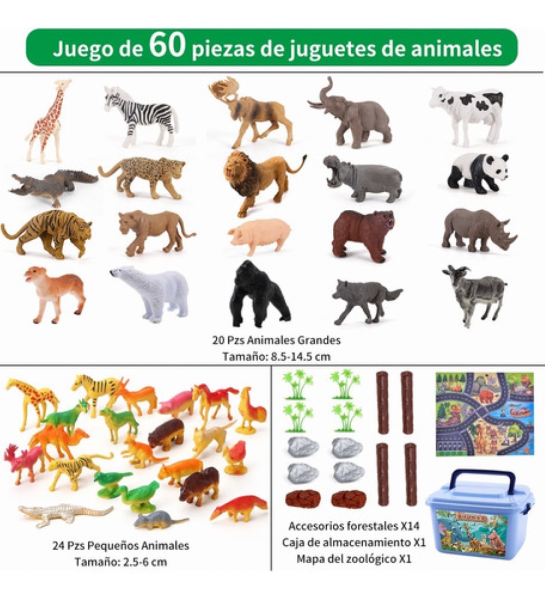 Juguetes De Animales Con Mapas 60 Pzs Multicolor