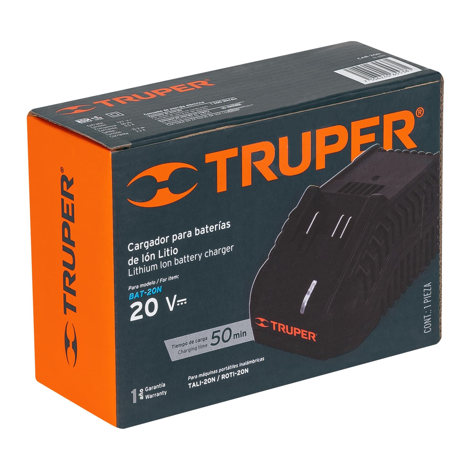 CARGADOR BATERÍAS DE ION LITIO 20 V PARA TALI-20N Y ROTI-20N TRUPER 15043