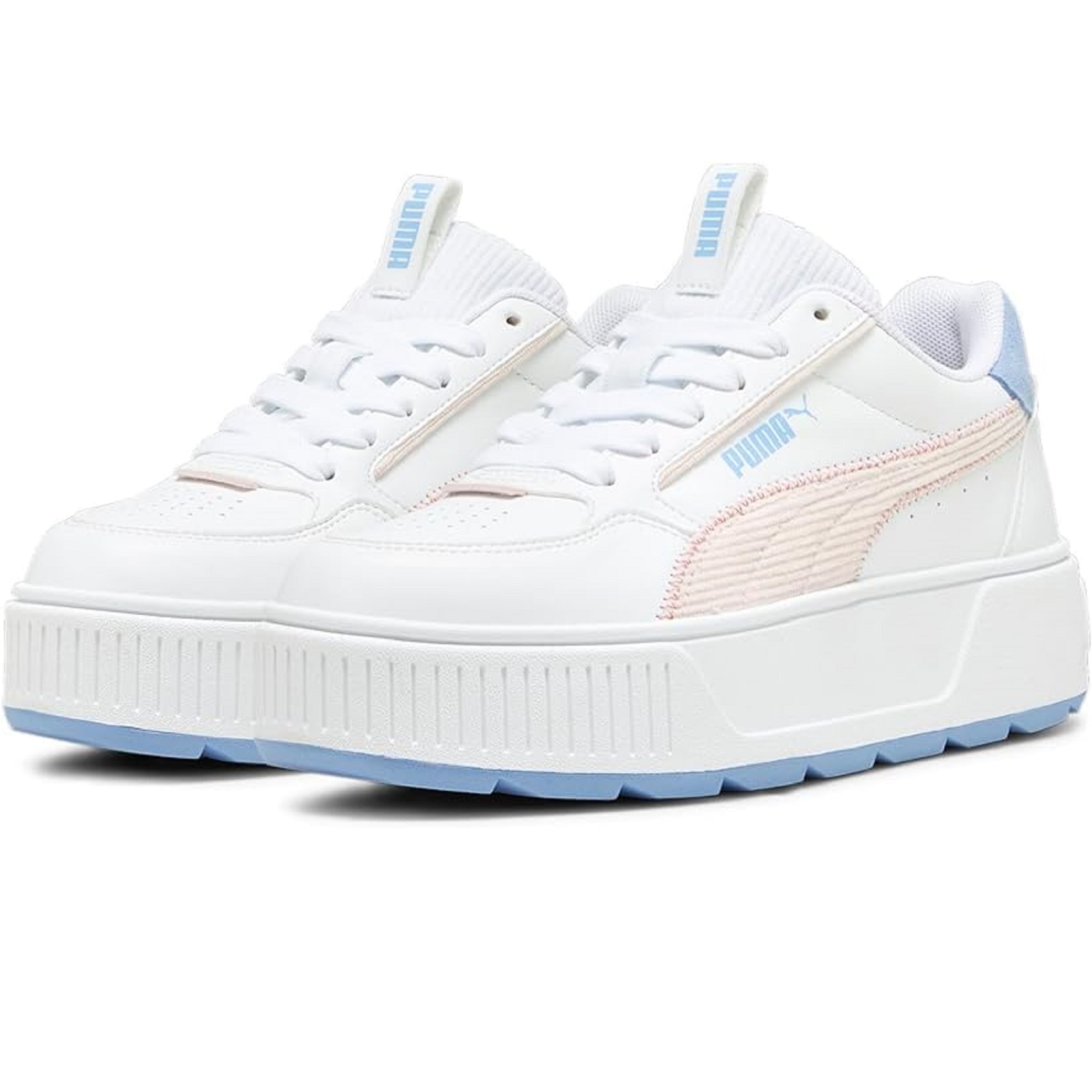 Tenis Puma Karmen Rebelle Corduroy Ps blanco/rosa/azul niña .