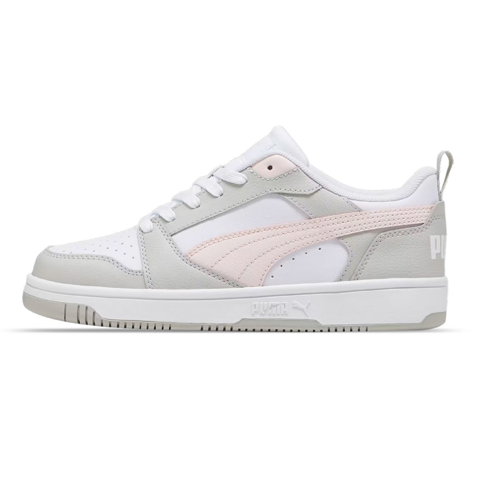 Tenis Puma Rebound V6 Lo AC Blanco/gris/rosa niña.