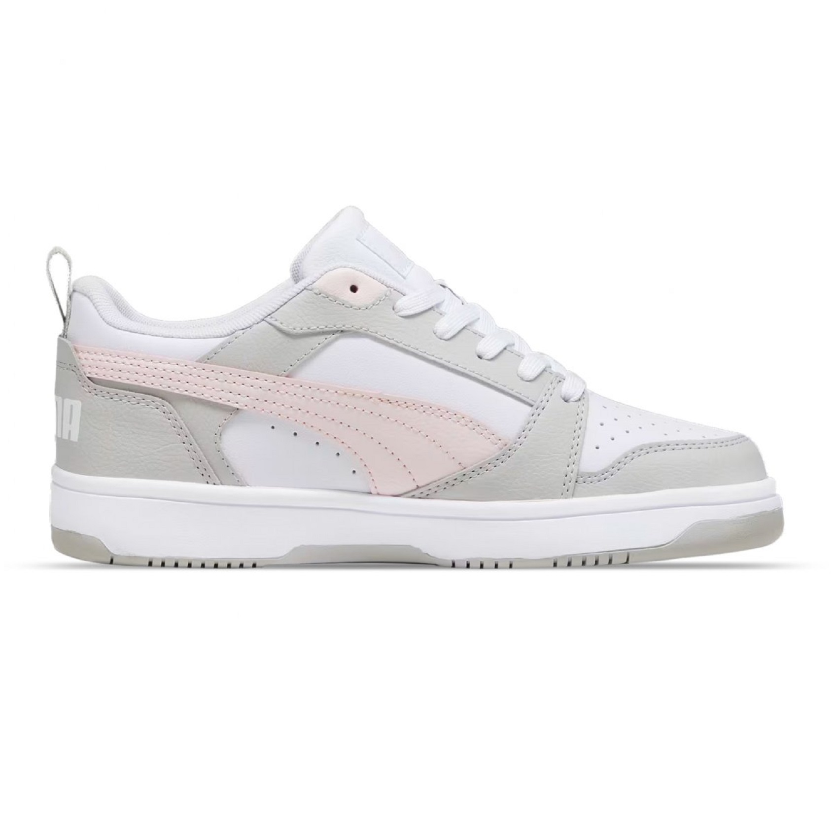 Tenis Puma Rebound V6 Lo AC Blanco/gris/rosa niña.