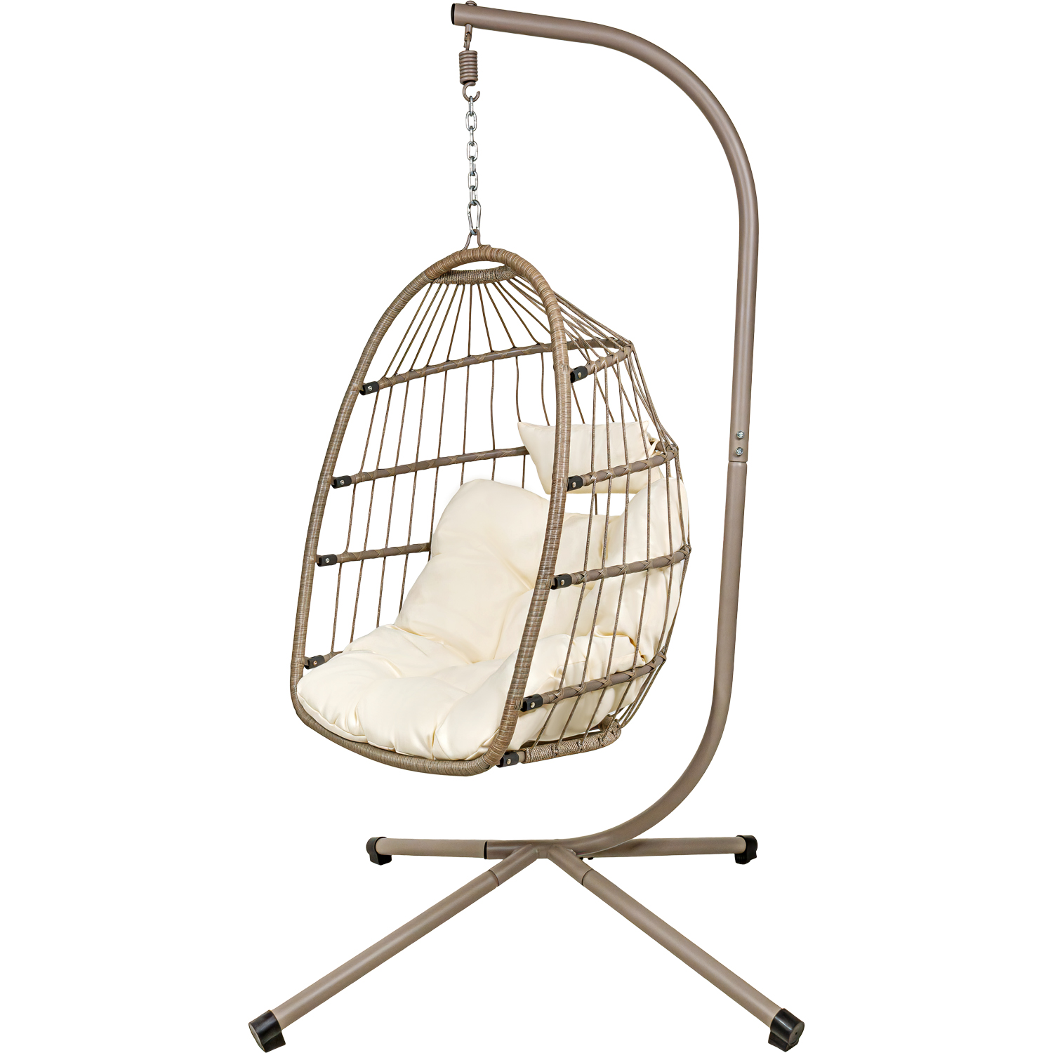 Silla Columpio Colgante Hamaca Jardin Exteriores + Cojines Beige