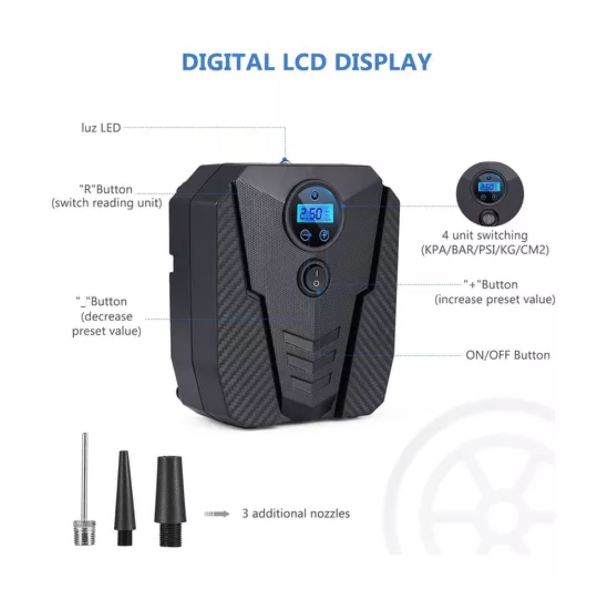 Mini Compresor De Aire Portatil Inflador De Llanta Para Auto Negro