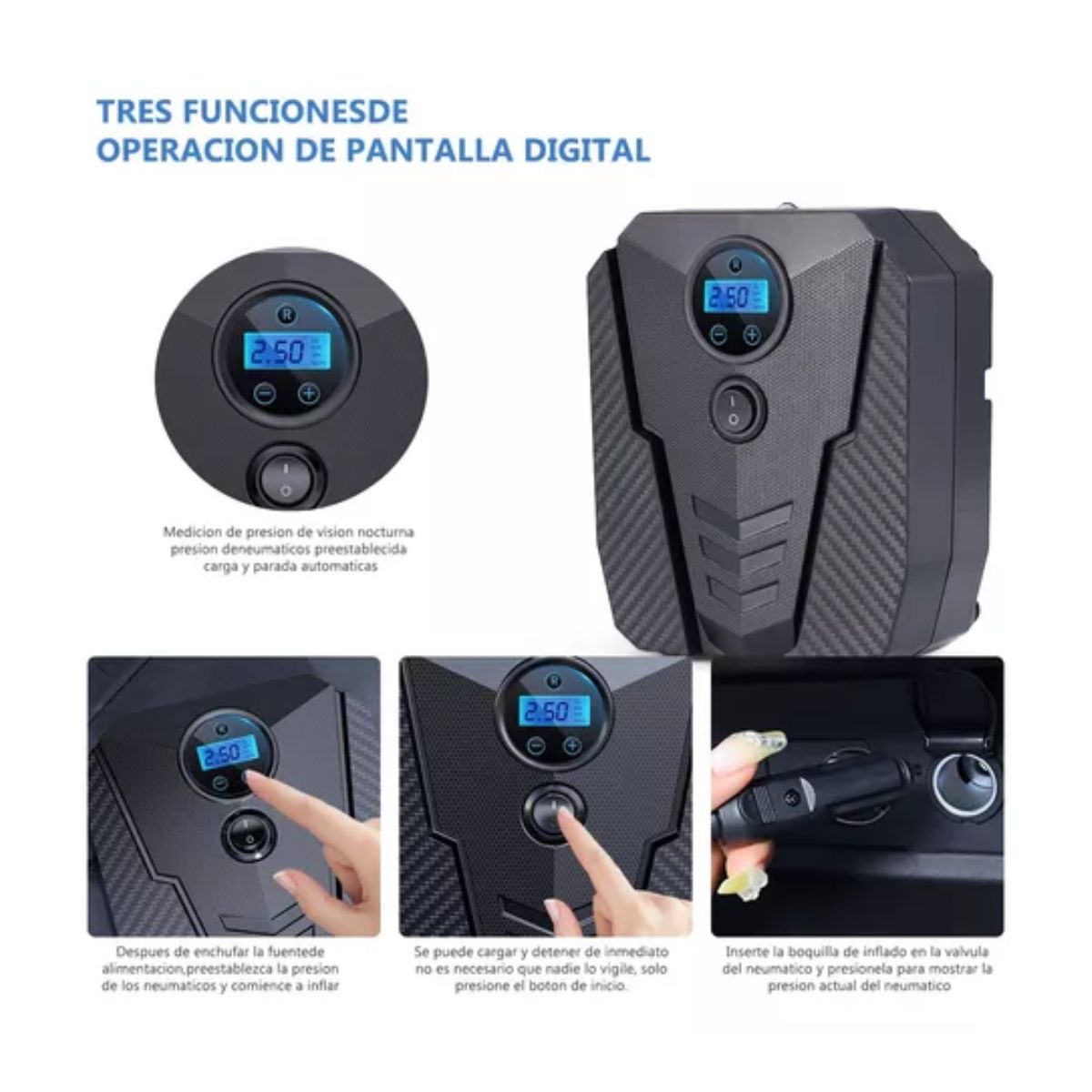 Mini Compresor De Aire Portatil Inflador De Llanta Para Auto Negro