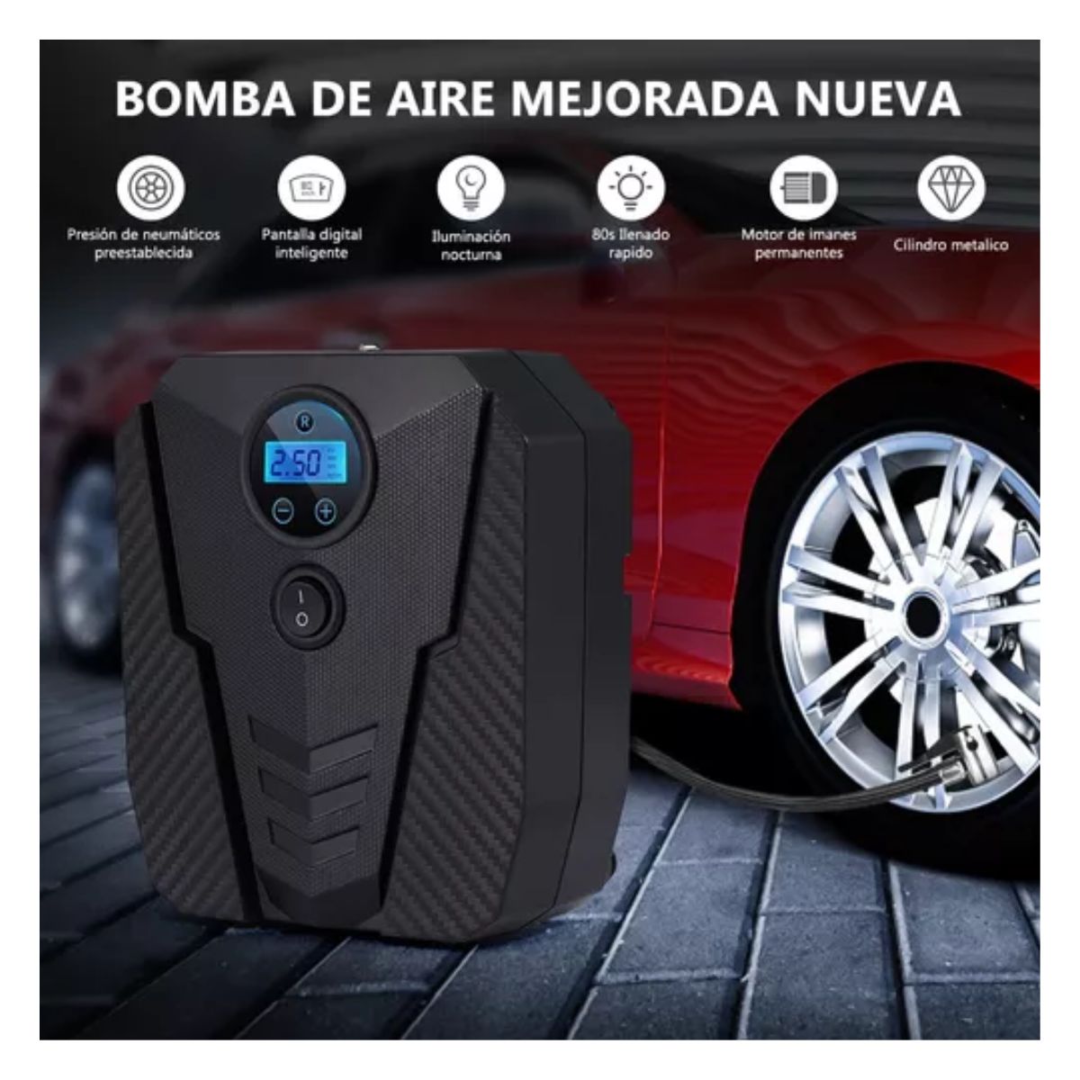Mini Compresor De Aire Portatil Inflador De Llanta Para Auto Negro