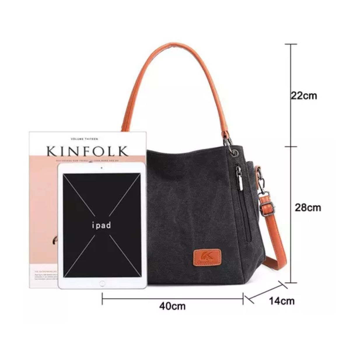 Bolso Multifuncional De Lona De Gran Capacidad Para Mujer Negro/cafe