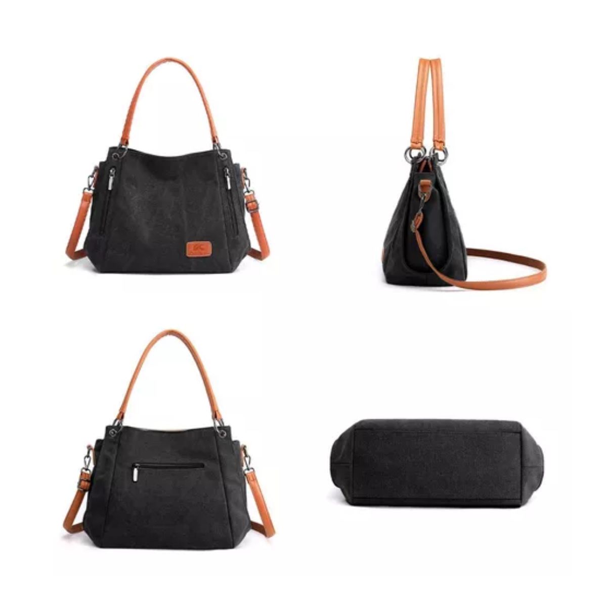 Bolso Multifuncional De Lona De Gran Capacidad Para Mujer Negro/cafe