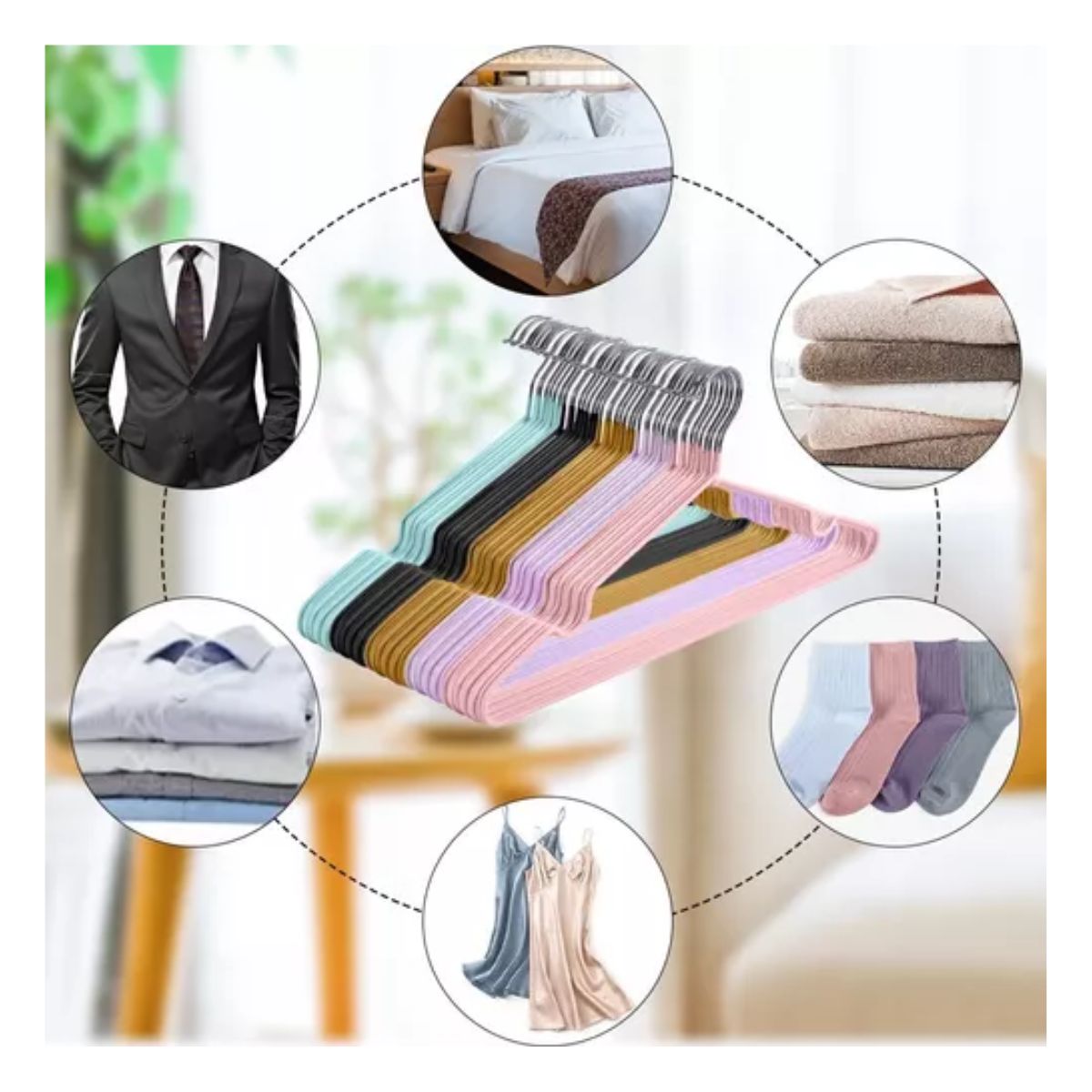 Paquete 20 Ganchos Ropa Tintoreria Metalicos Antiderrapantes Colores