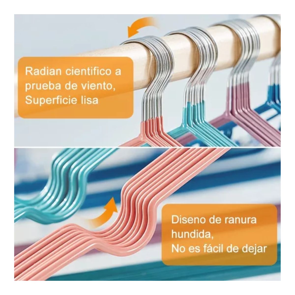 Paquete 20 Ganchos Ropa Tintoreria Metalicos Antiderrapantes Colores