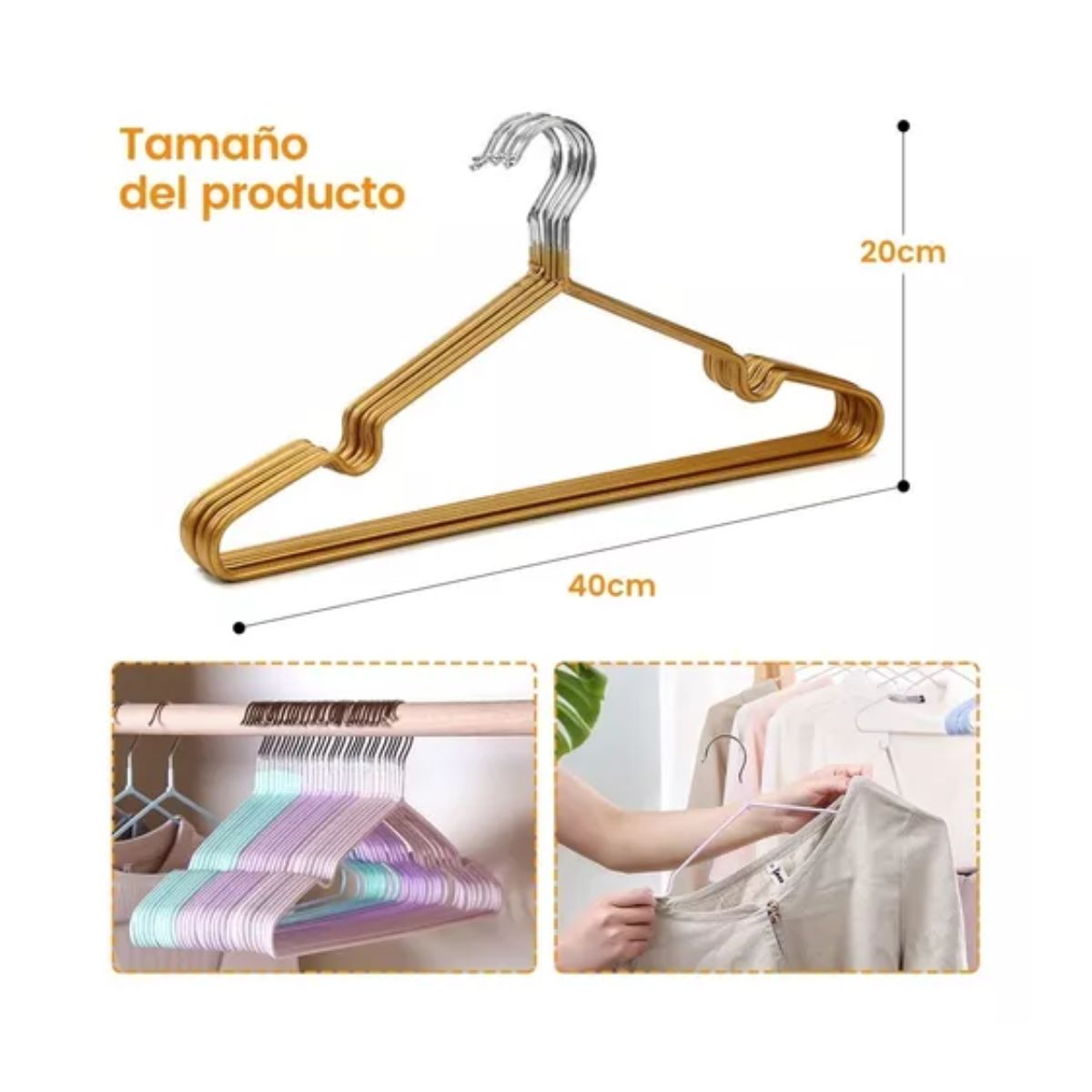 Paquete 20 Ganchos Ropa Tintoreria Metalicos Antiderrapantes Colores