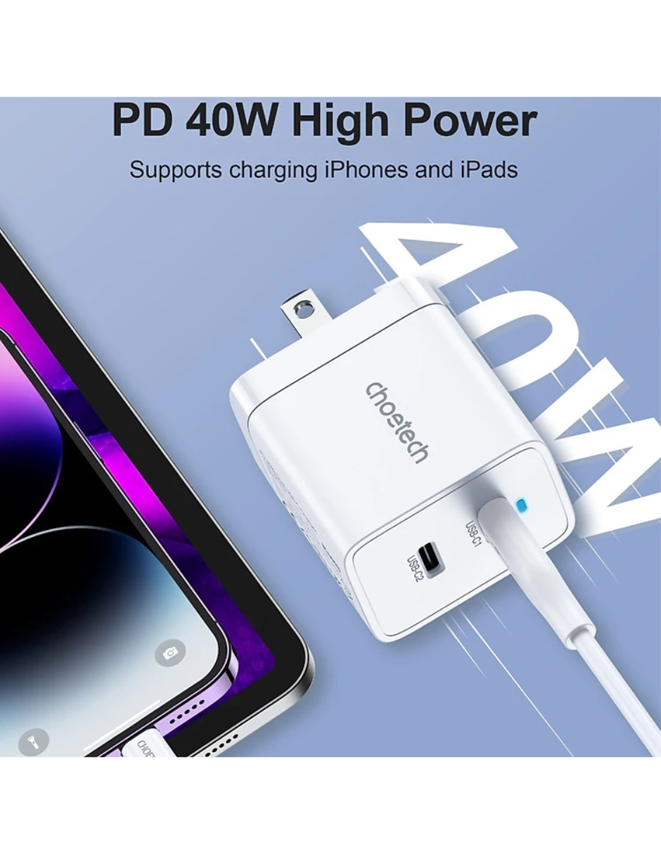 6 En 1 Cargador Múltiple USB Total 40W Puerto Tipo-C PD 20W Carga Rápida