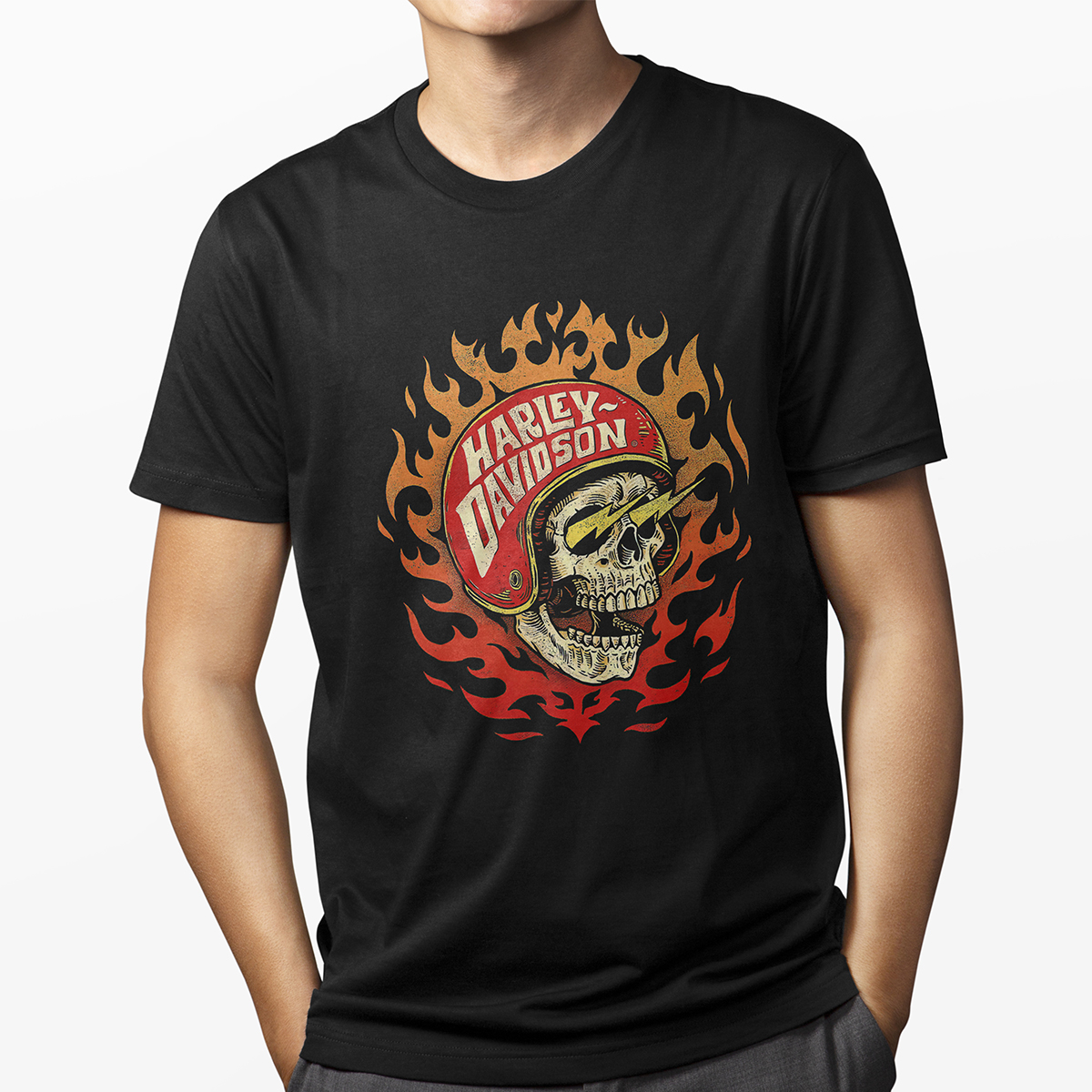 Playera Negra para Hombre Harley Davidson Calavera Casco