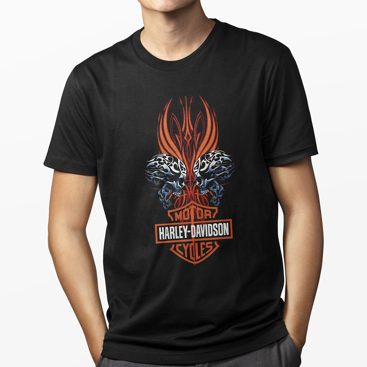 Playera Casual Negra para Hombre Motor Harley Davidson Cycles