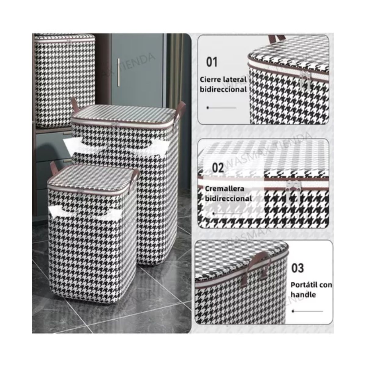 6 Pcs Bolsas Almacenamiento Guardar Cajas Para Ropa Edredone Negro/Blanco Cuadros