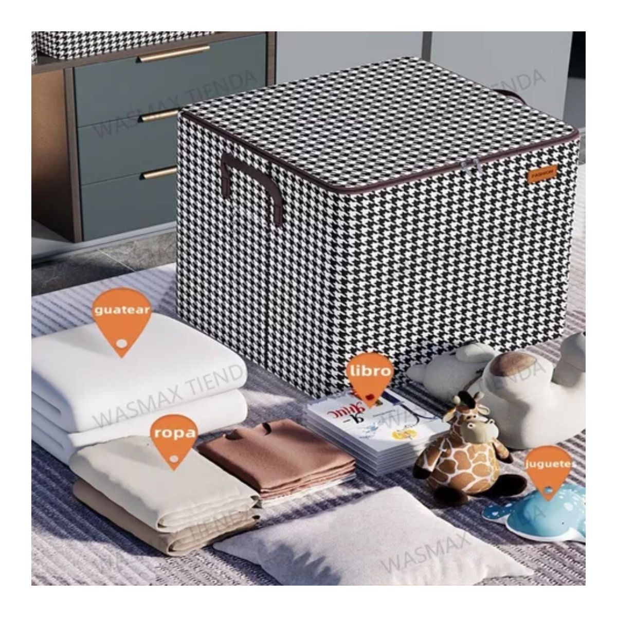 6 Pcs Bolsas Almacenamiento Guardar Cajas Para Ropa Edredone Negro/Blanco Cuadros