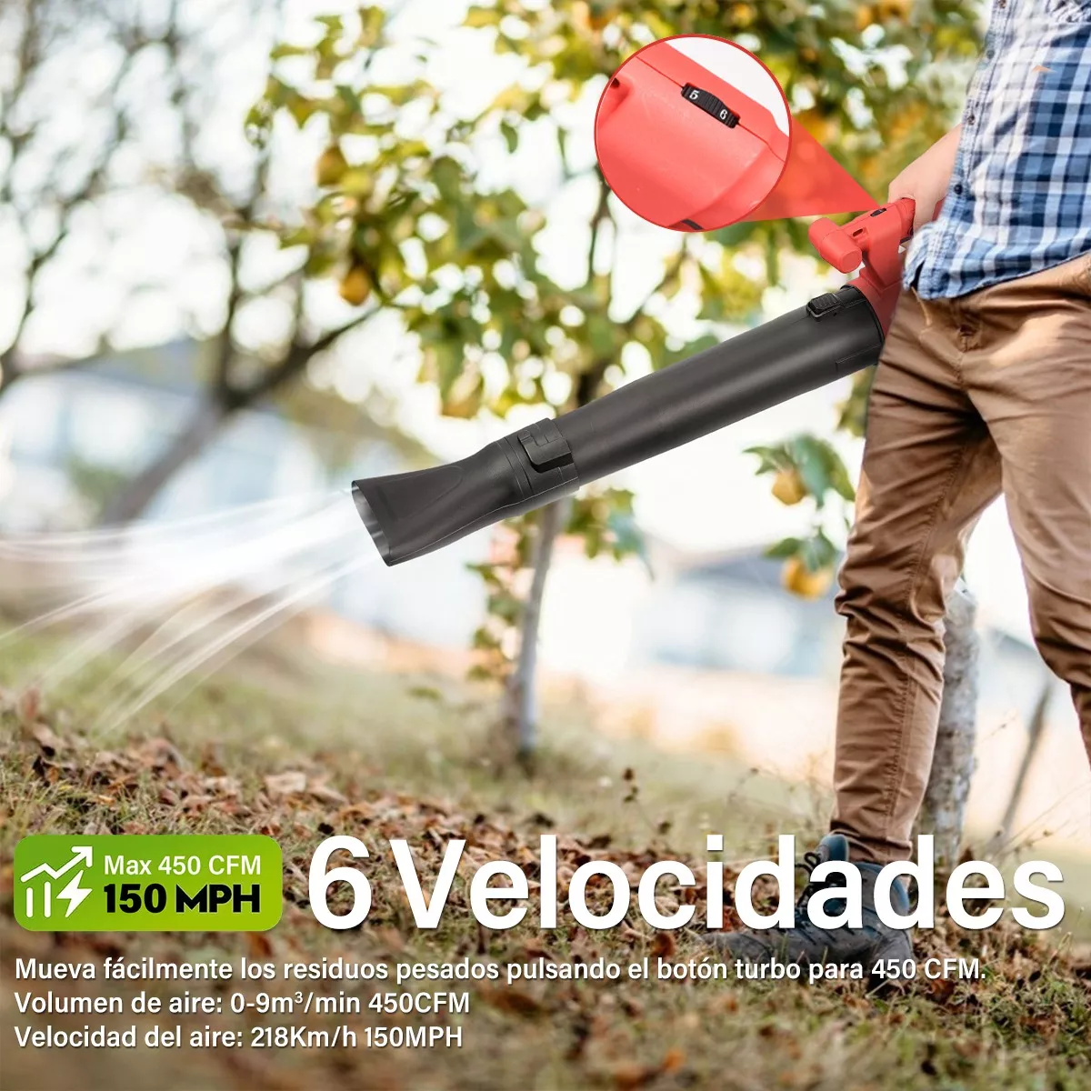 Sopladora Eléctrico Inalámbrico Soplador De Aire 21v 450cfm