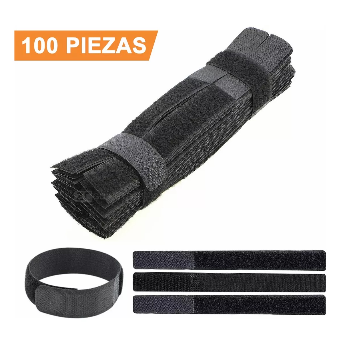 Paquete Cincho Suja Cables, Brida Con Velcro Reutlizable 100 Pzs