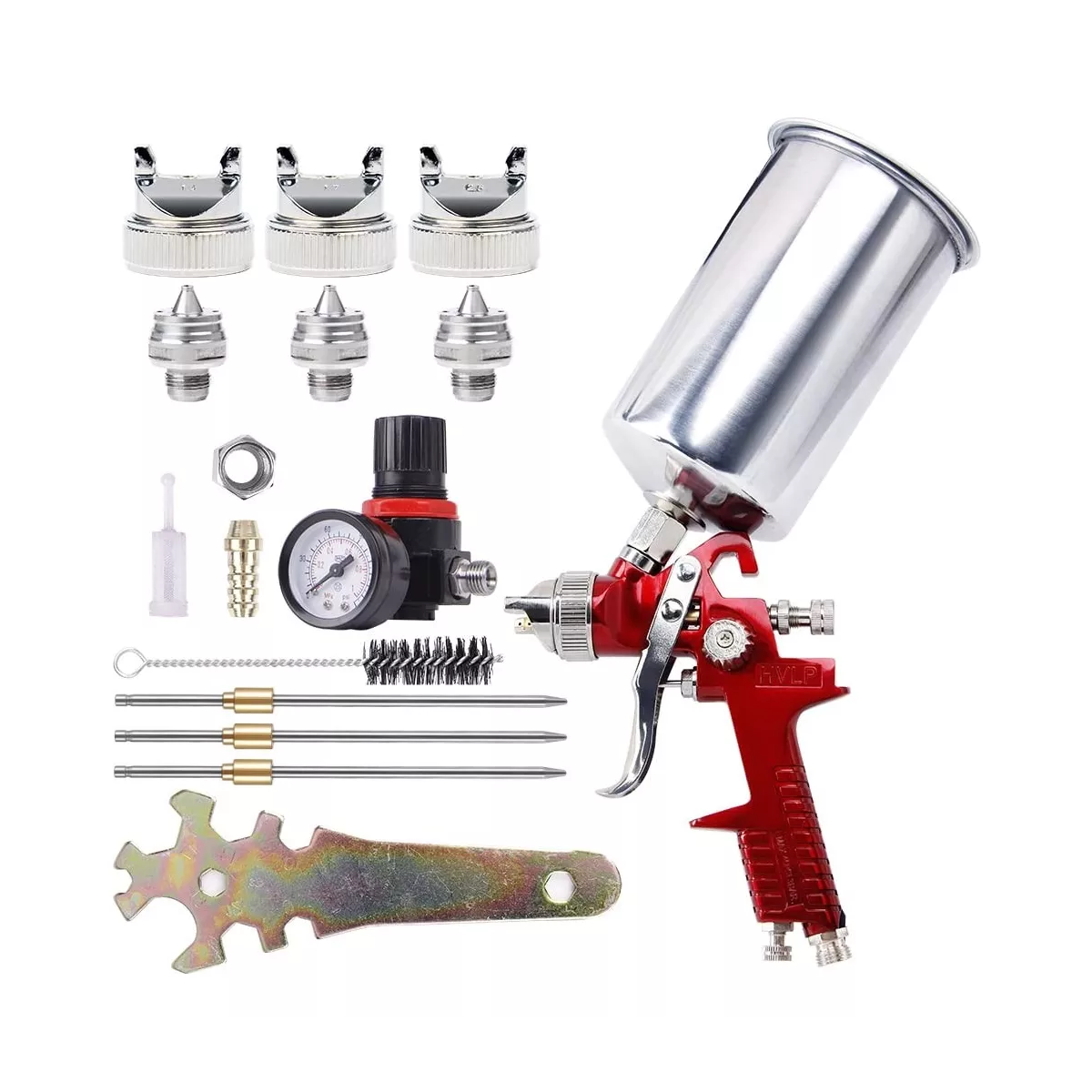 Pistola Gravedad Hvlp Pintura 1000ml Vaso Aluminio Para Auto Rojo