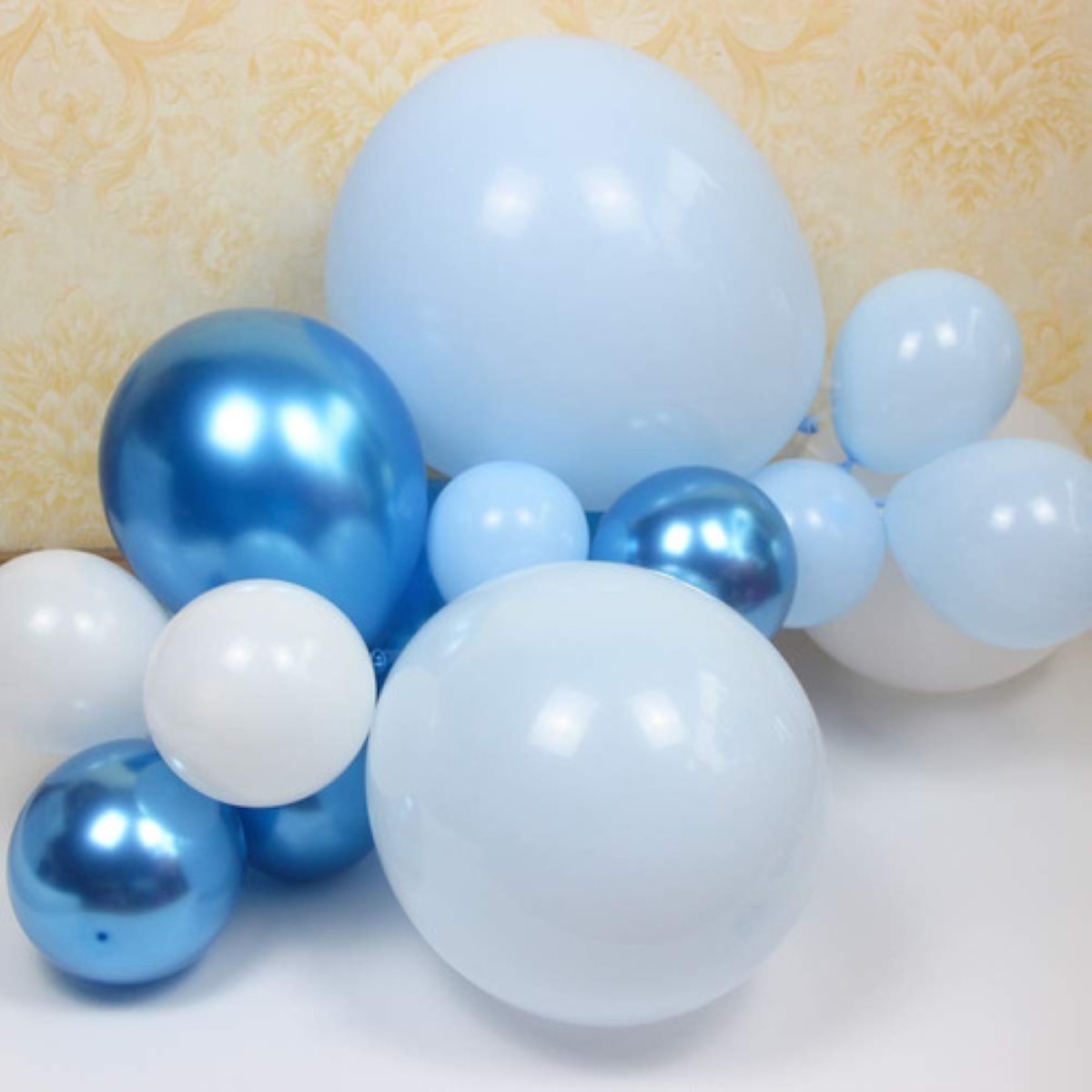 Decoracion Fiestas Globos Azul Blanco/plata 104 Latex Glitter Confeti 