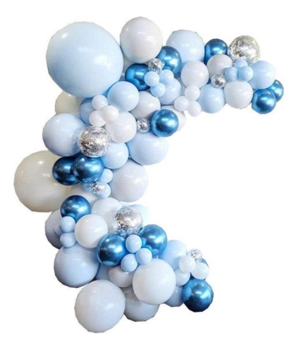 Decoracion Fiestas Globos Azul Blanco/plata 104 Latex Glitter Confeti