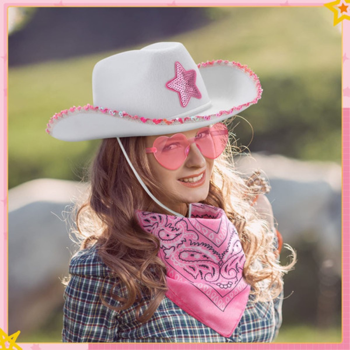 6pzs Sombrero Vaquero Disfraz Para Fiestas Y Gafas Corazón