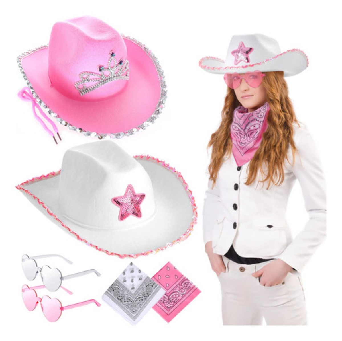 6pzs Sombrero Vaquero Disfraz Para Fiestas Y Gafas Corazón