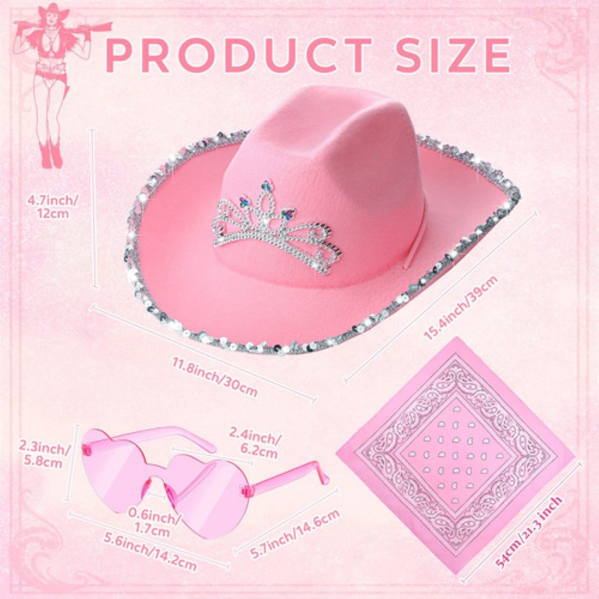 6pzs Sombrero Vaquero Disfraz Para Fiestas Y Gafas Corazón