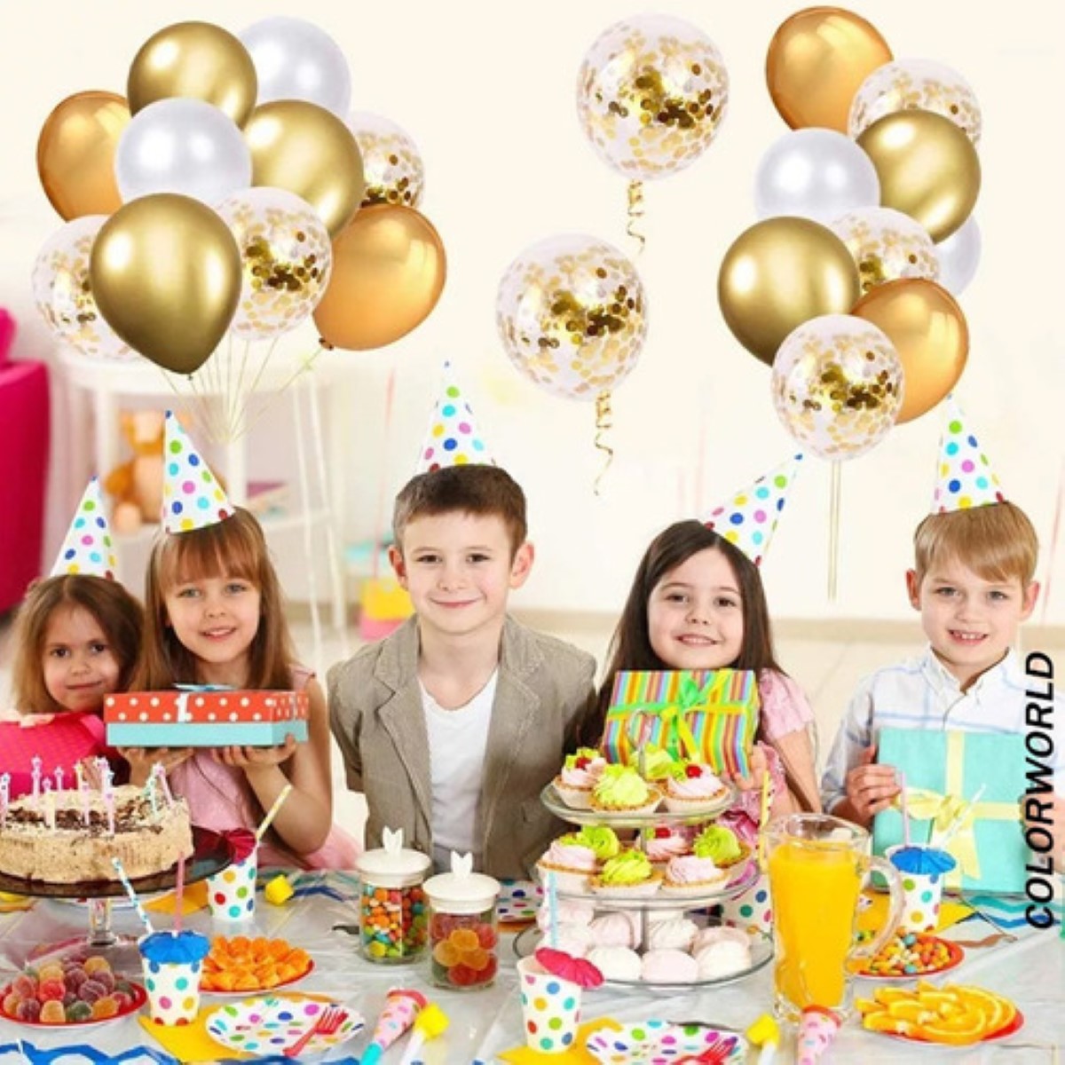 Paquete Globos Fiesta 60 Pzas De 12 Látex Decoracion Fiesta Dorado