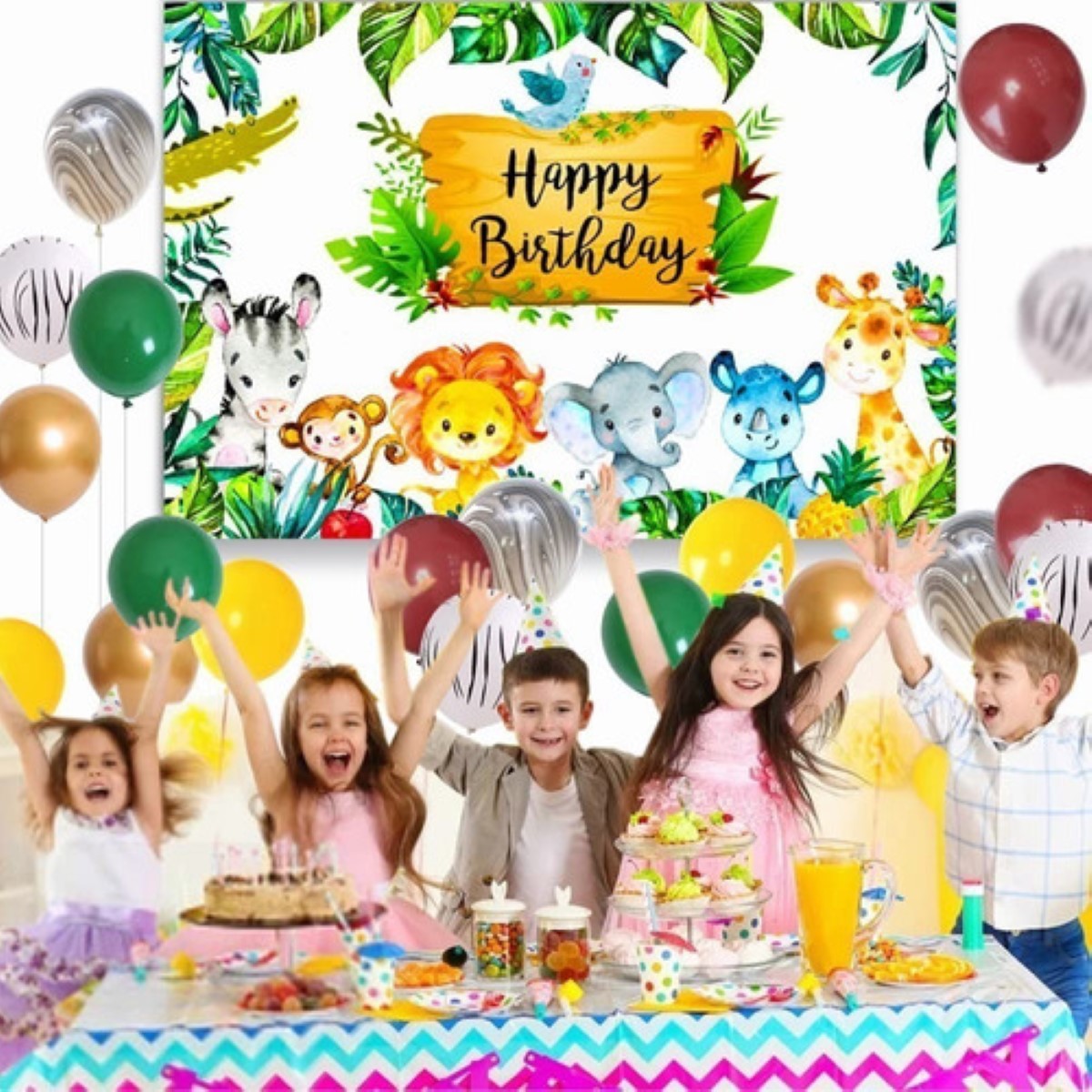 Decoración De Cumpleaños Jungla Animales Decoracion Verde