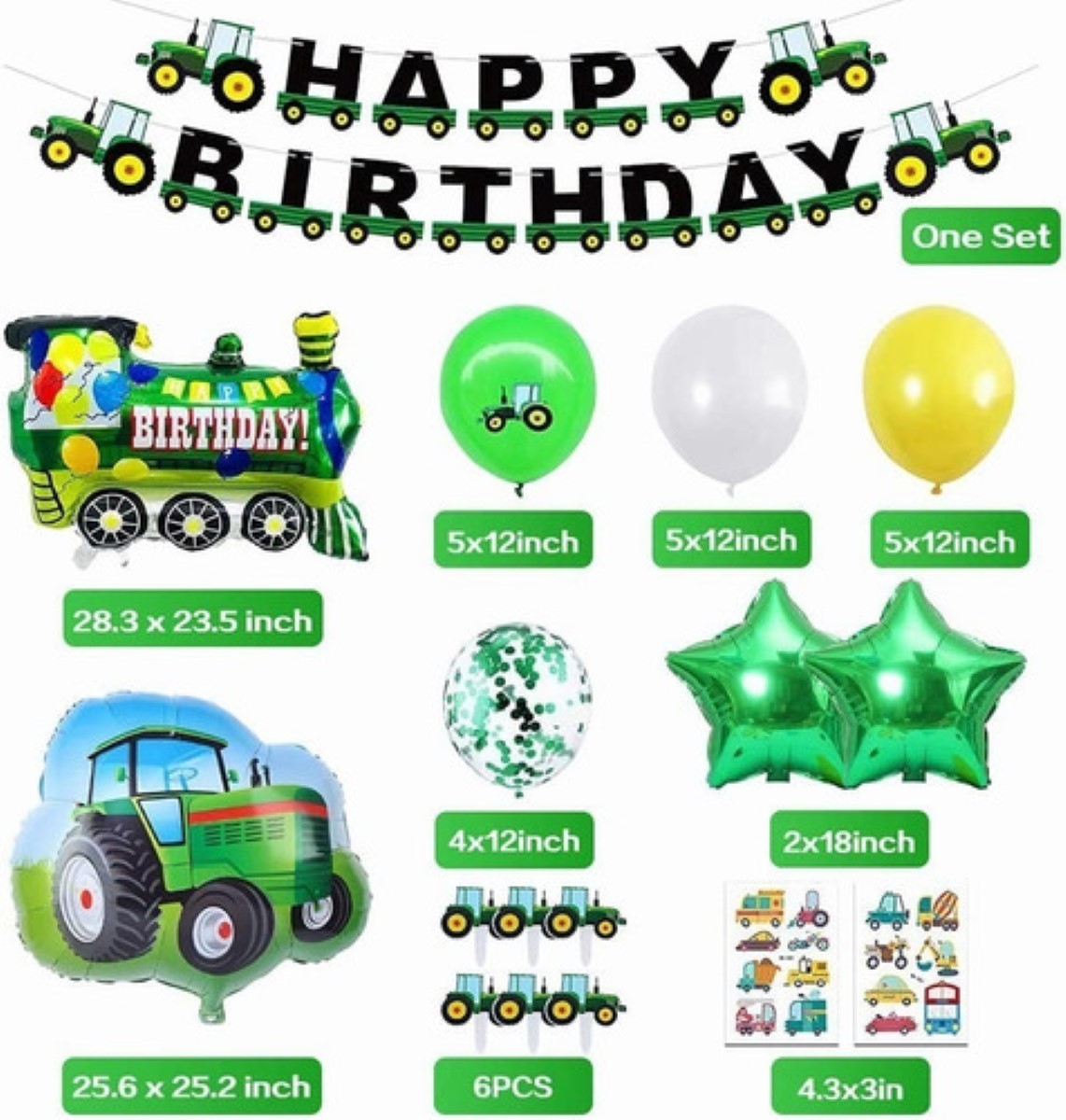 Tractor Cumpleaños Decoración Tractor Niño Verde