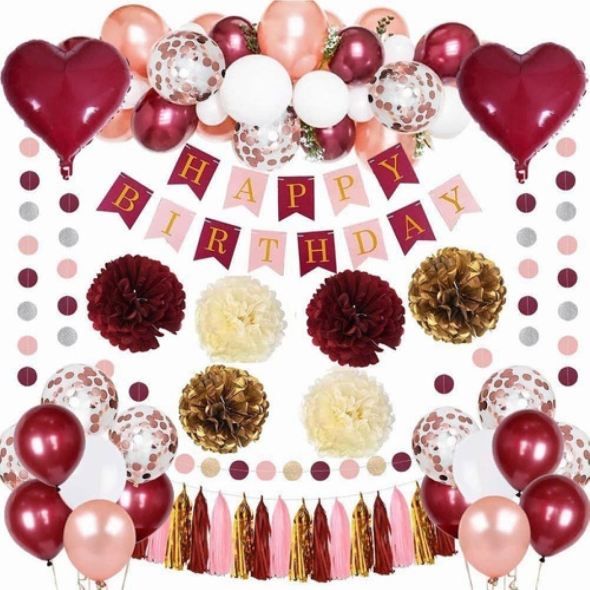 Decoraciones De Cumpleaños Para Mujer Rojo Corazon Flores