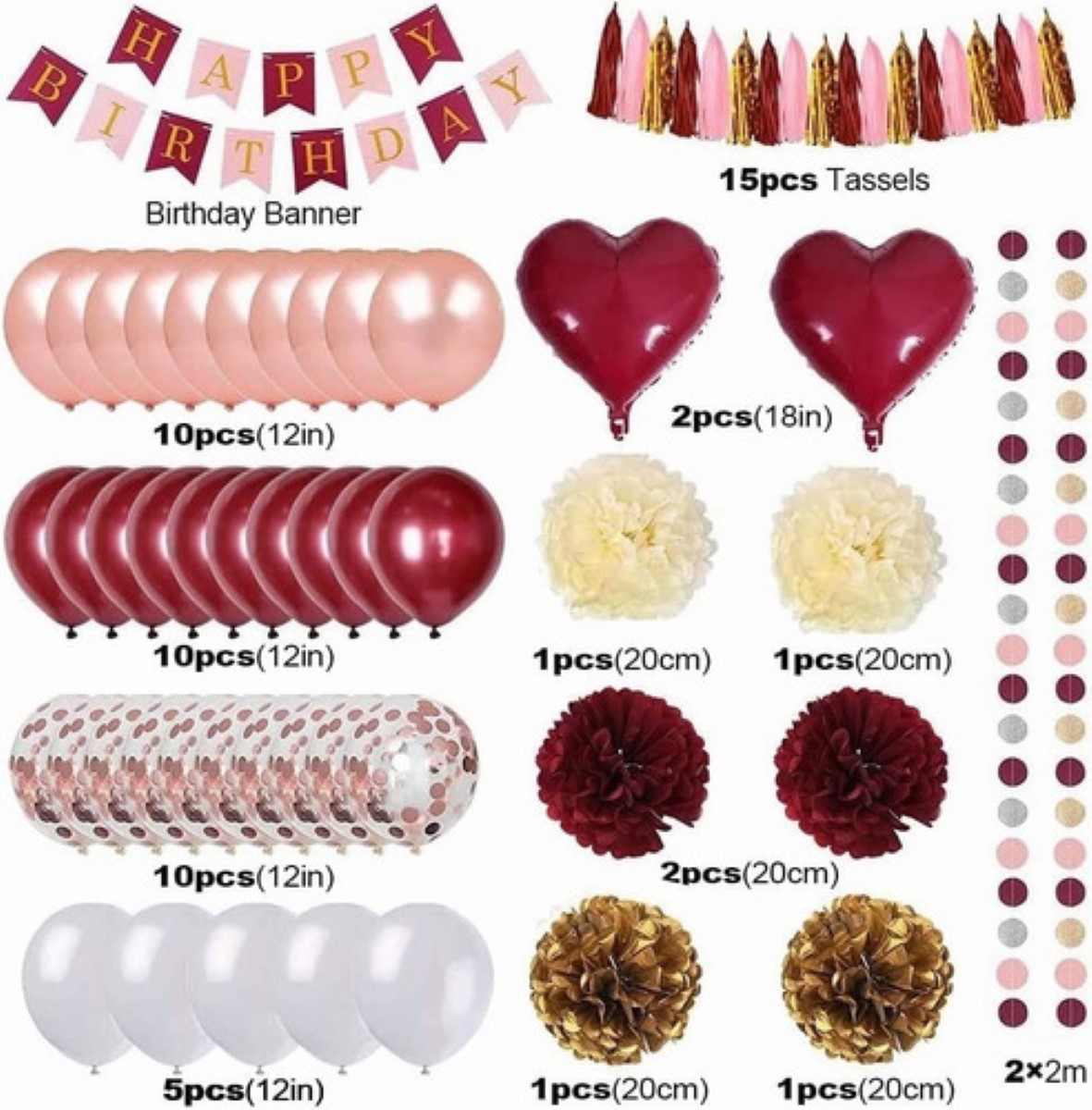 Decoraciones De Cumpleaños Para Mujer Rojo Corazon Flores