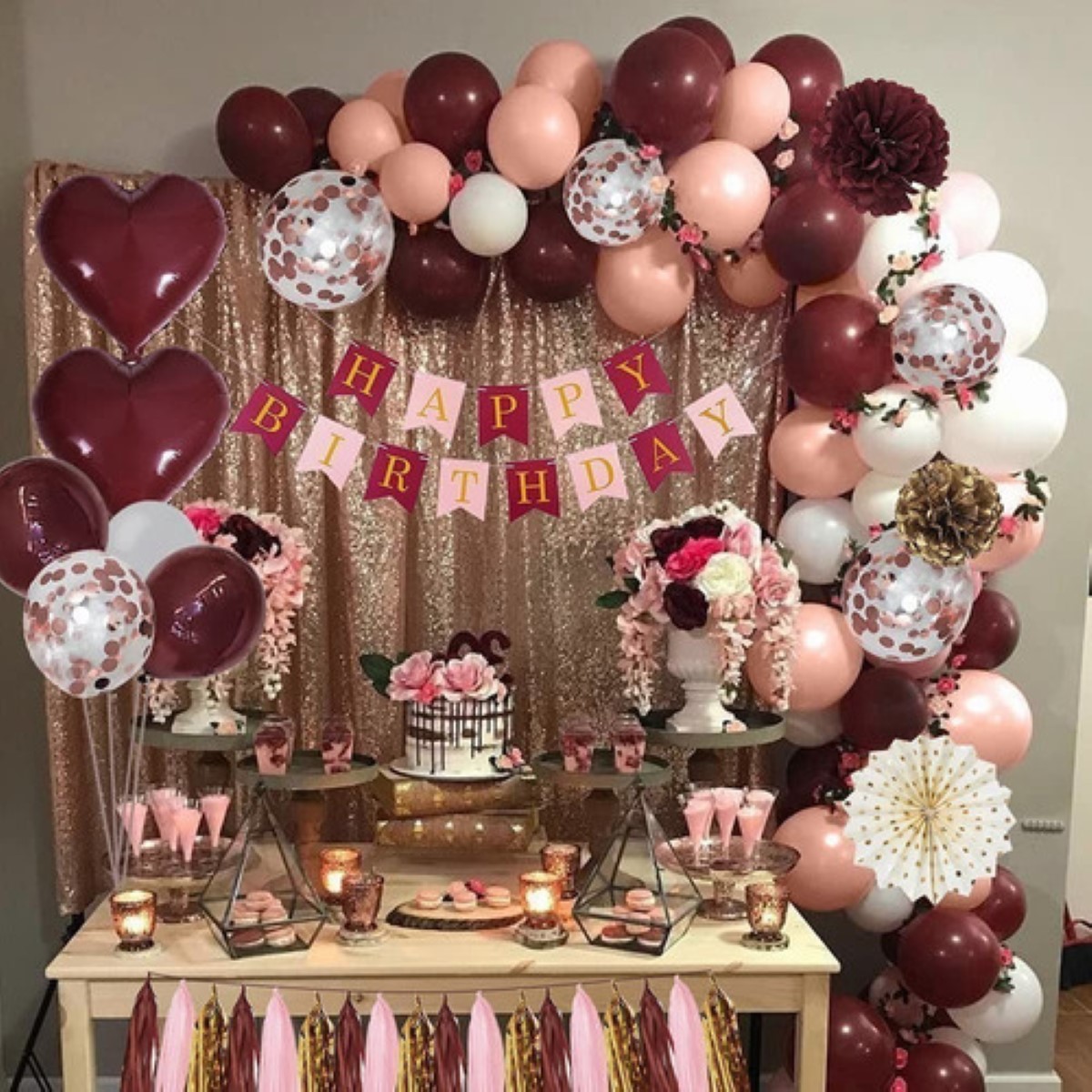 Decoraciones De Cumpleaños Para Mujer Rojo Corazon Flores