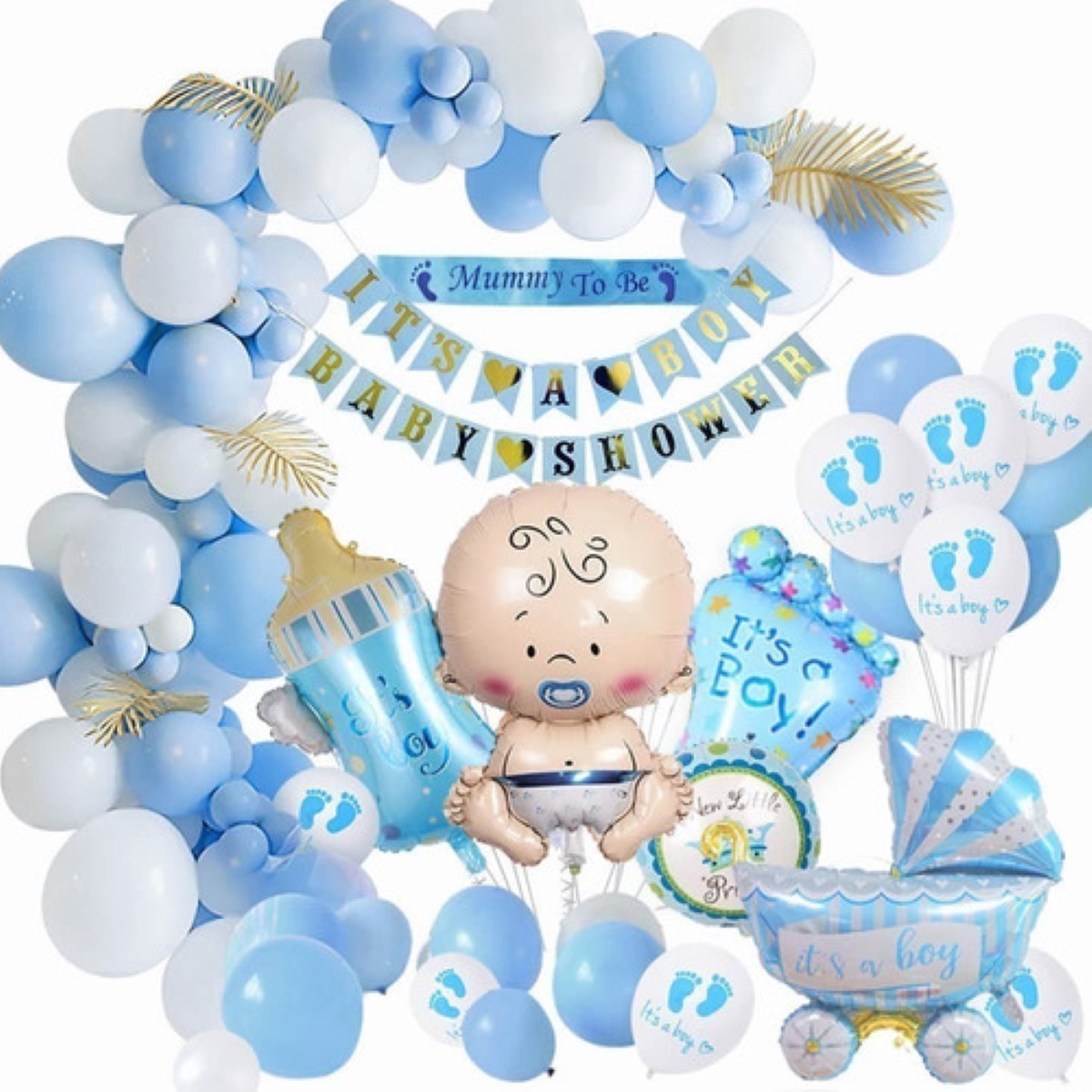Globo Baby Shower Niño Azul Círculo Blanco - papelesprimavera
