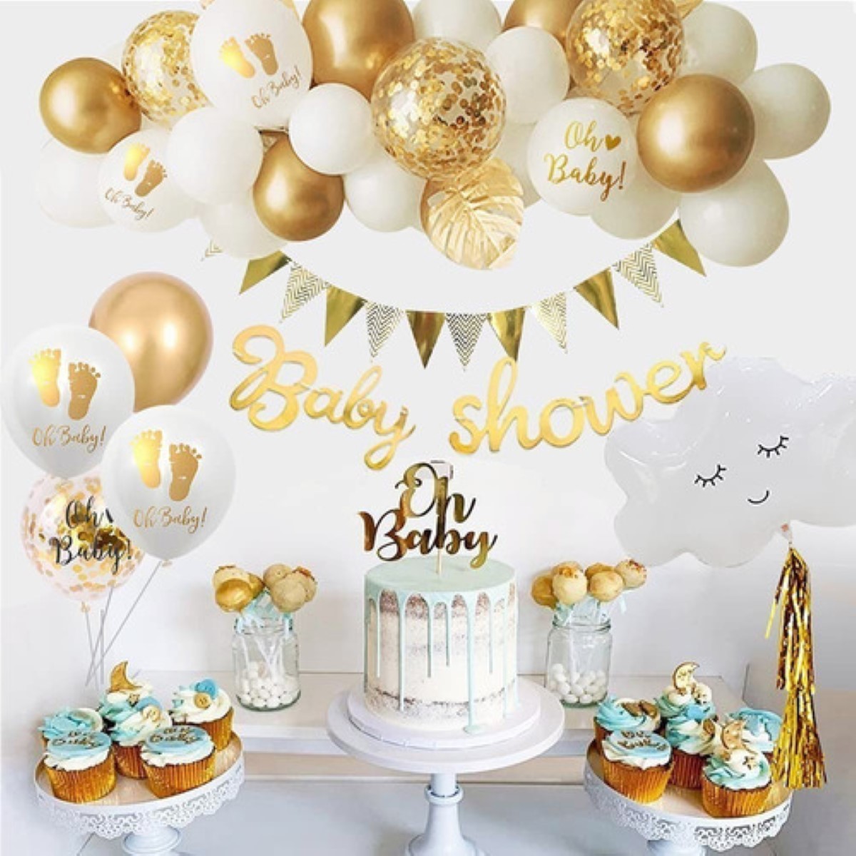 Decoración Para Baby Shower Niña Niño, Dorado