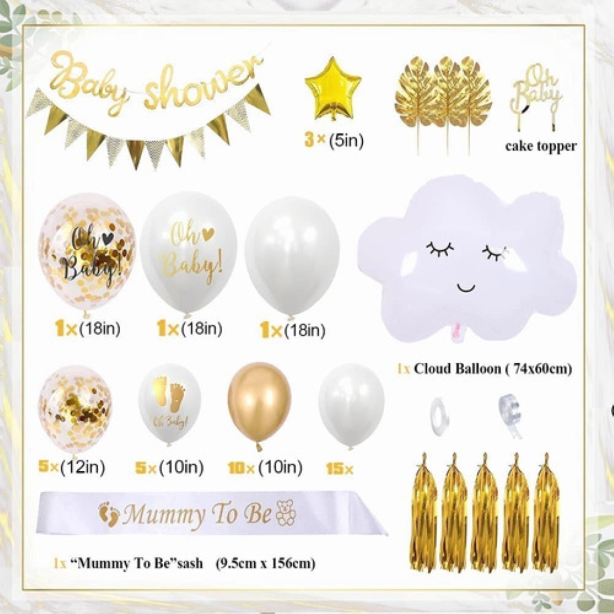 Decoración Para Baby Shower Niña Niño, Dorado